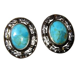 Vintage Boma Turquoise & Sterling Silver Post Earrings